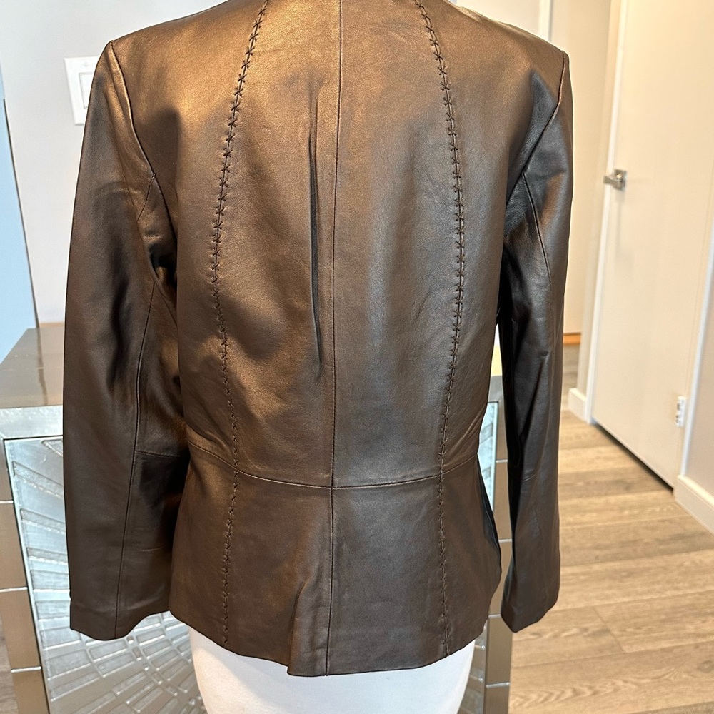 Coldwater Creek Bronze Metallic 100% Leather Jacket NWOT - Picture 3 of 7